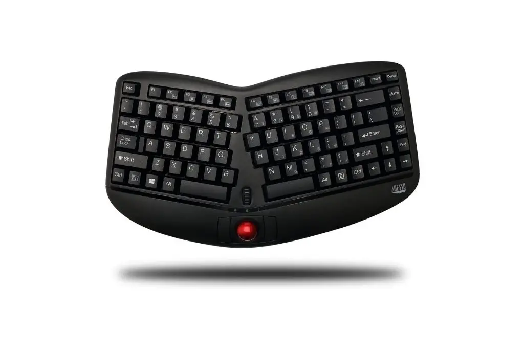 Adesso WKB-3150UB - Wireless Ergonomic Keyboard with Built-in Removable Trackball